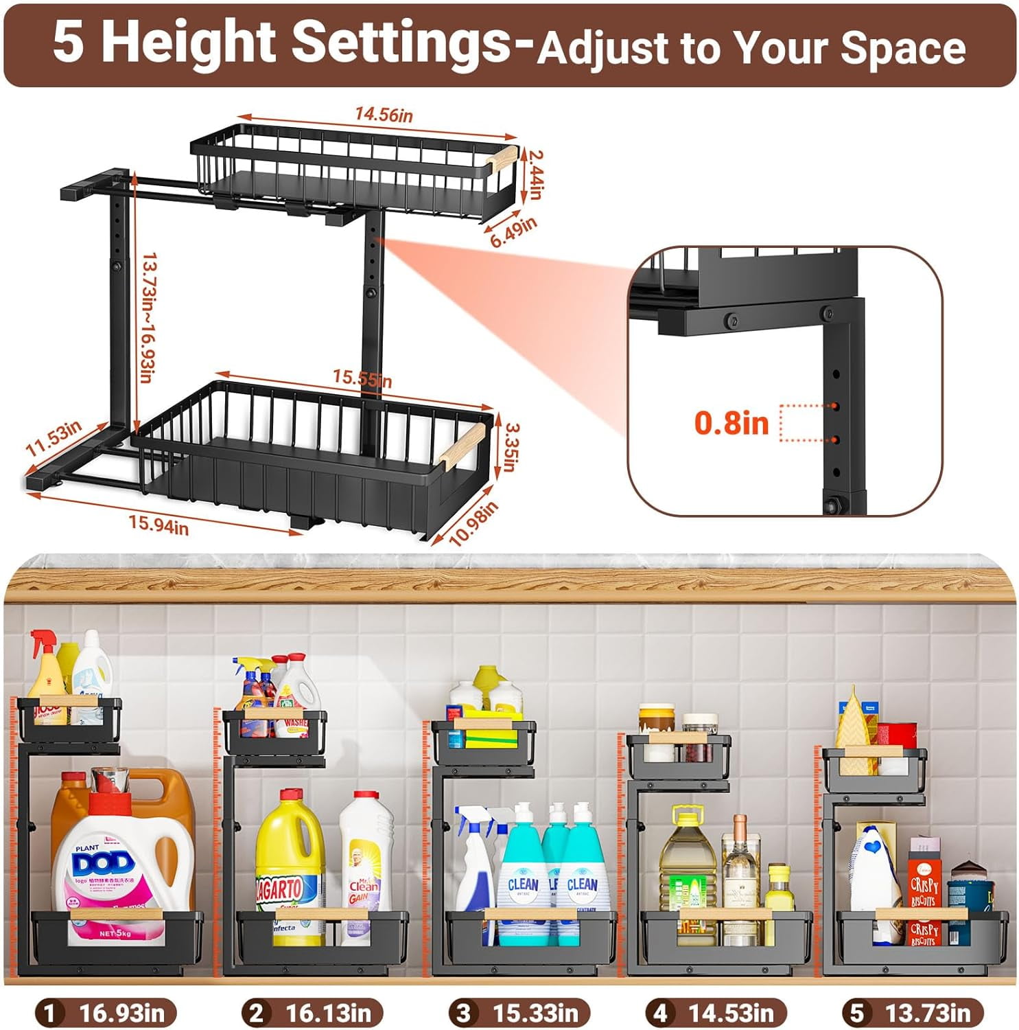 Under Sink Organizer 2-Pack Pull out Cabinet Organizer 2 Tier Metal Shelf Undersink Rack for Kitchen Bathroom Pantry Cabinet Organization and Storage, Black