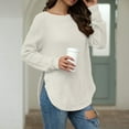 thumbnail image 6 of VISALY Pullover Crewneck Sweatshirt Cotton Sweaters Sweaters Casual Loose Fit Long Sleeve Solid Color Side Slit Knit Sweater Pullover Crochet Sweaters Sweaters Trendy Fashion Sweatshirt White L, 6 of 6