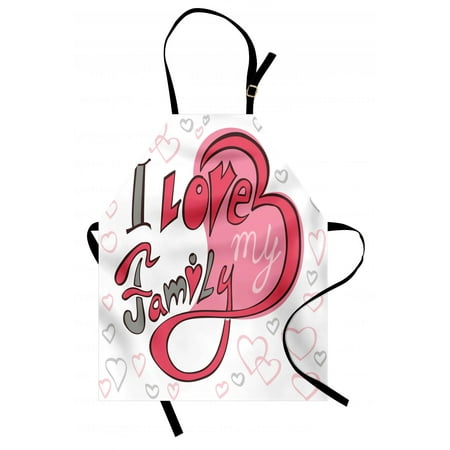 - Family Apron Abstract Design with Pretty Hearts I Love My Family Swirled Shaped Cartoon Like, Unisex Kitchen Bib Apron with Adjustable Neck for Cooking Baking Gardening, Pink Grey White, by Ambesonne