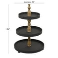 thumbnail image 3 of DecMode 16" x 24" Black Wood 3 Tiered Server with Wood Post, 1-Piece, 3 of 7