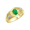 thumbnail image 3 of RYLOS Men's Rings Yellow Gold Plated Silver Rings Classic Designer Style 8X6MM Oval Gemstone & Diamond Ring Emerald May Birthstone Rings For Men  Size 9, 3 of 7