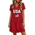 thumbnail image 2 of QUNYINEY A Line Dresses Women Mini Patriotic Independence Day Short Sleeve T-Shirt Dress with Pockets Loose Fit V Neck Summer Casual Dresses, 2 of 9