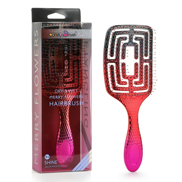Candybrush Cepillo De Pelo Curvo Con Ventilación Desenredante Para Secado Con Secador Colorido Para Cabello Largo Y Liso Fino Para Mujeres Desenredante Cerdas Suaves Grande Negro-Rojo-Rosa Degradado