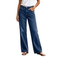 thumbnail image 3 of Womens Straight Leg Jeans, Button Zip Closure & Side Pockets Design, Full Length Jeans, Street & Casual Wear | VerBelle,Dark Blue L, 3 of 7
