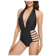 thumbnail image 3 of Women's Bandage Bikini Swimsuit - Lace-Up V-Neck, Backless Design - Polyester, S-XL Sizes, 3 of 8