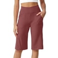 thumbnail image 2 of Petite Capri Shorts for Women Knee Length Stretch Bermuda Casual Long Shorts With Pockets Summer Outdoor Walking Lounge Gym Red M, 2 of 7