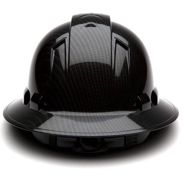Full Brim Hard Hat, Adjustable Ratchet 6 Pt Suspension, Graphite Pattern Design, Black Shiny by Acerpal