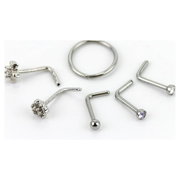 Claire's Women's Silver Star Mixed Nose Rings, Stainless Steel, 6 Pack, 93667