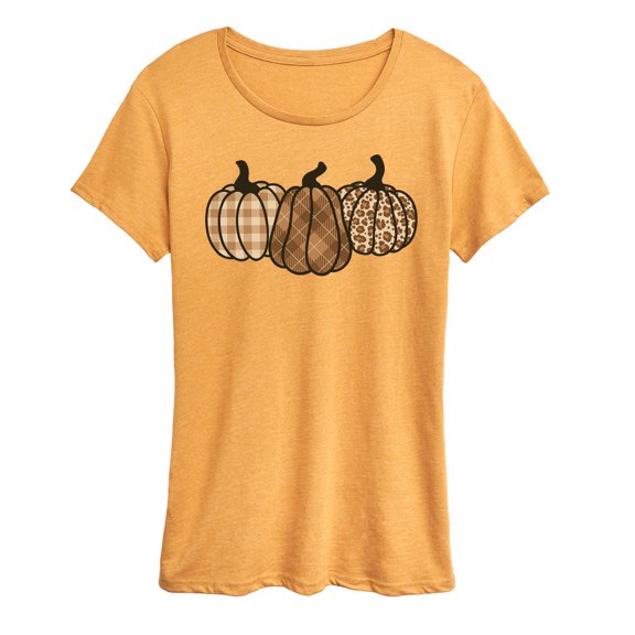 Instant Message - Brown Plaid Pumpkins - Women's Short Sleeve Graphic T-Shirt