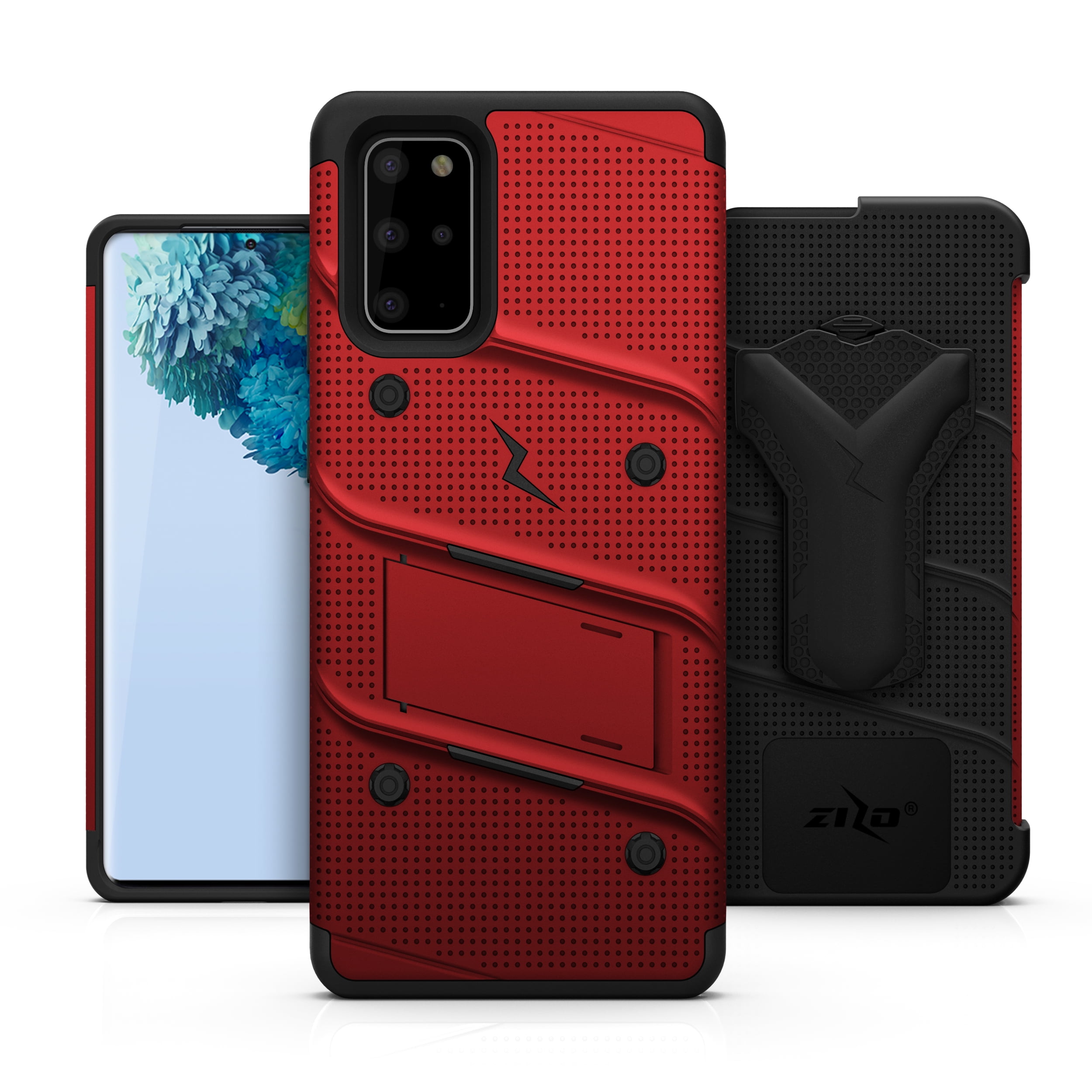 ZIZO BOLT Series for Galaxy S20 Plus Case with Kickstand Holster Lanyard - Red