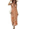 thumbnail image 2 of Tiger Print - Orange Womens Night Club Maxi Dress V Neck Sleeveless Bohemia Long Dresses, 2 of 9