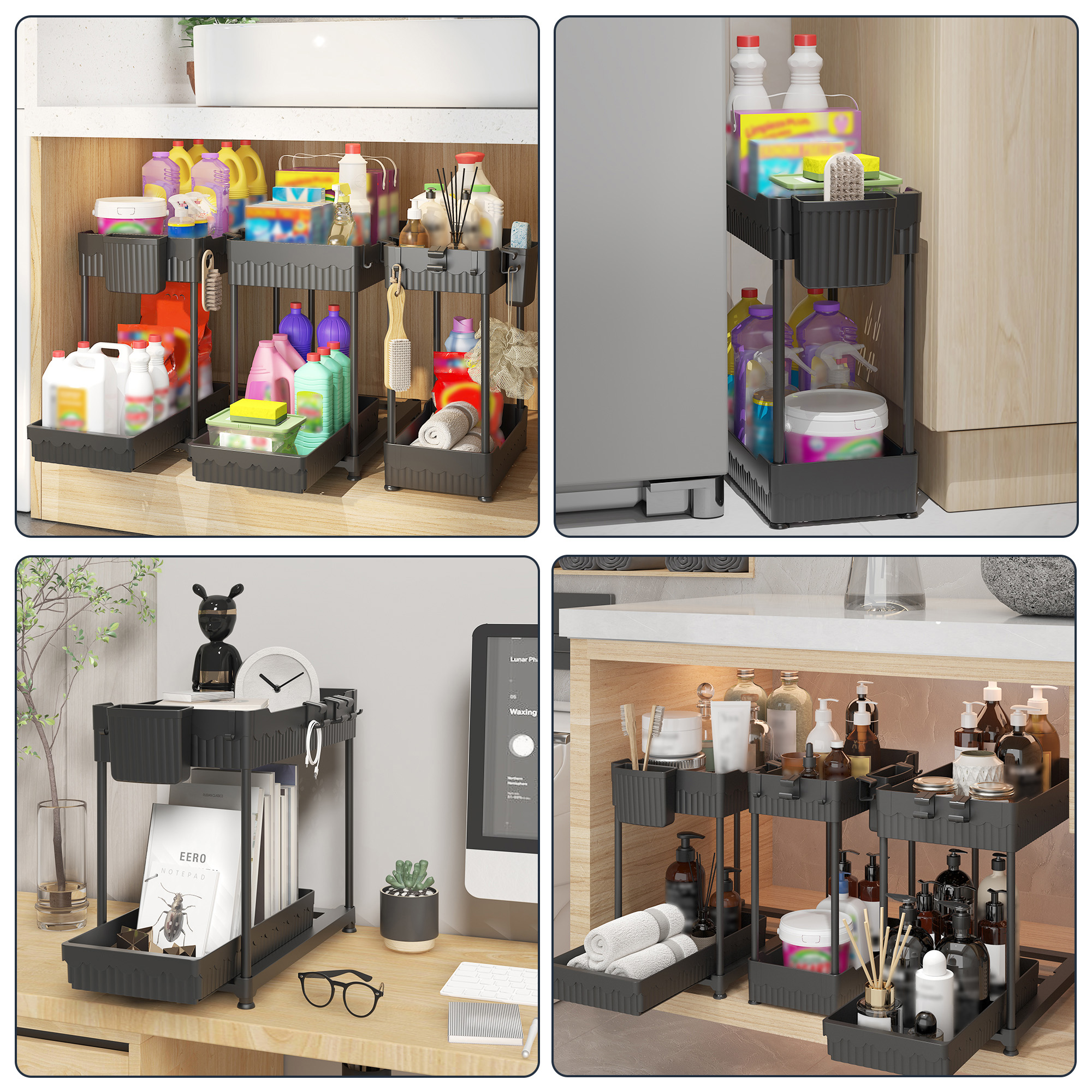 Tmtamye Under Sink Organizer, 2-Tier Pull-Out Drawers, 3-Pack, Black photo 5
