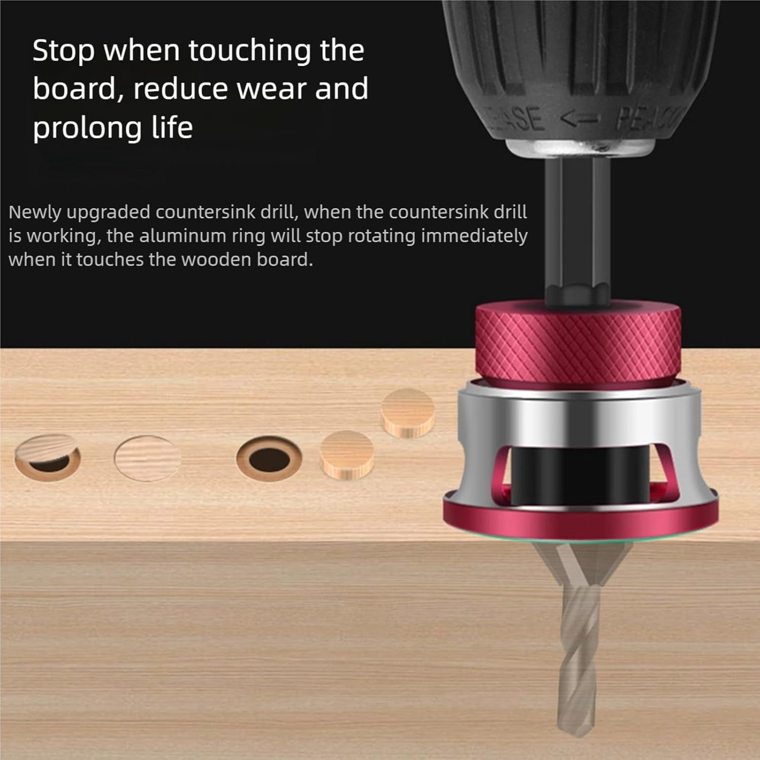 Countersink Drill Bits Set, 4PCS Four-Flute HSS M2 Tapered Drill Bits and Adjustable Depth Stop Collar, Wood Countersink Bit with Wrench for Wood, Plastic, Woodworking (Gold)