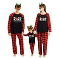 thumbnail image 1 of GRNSHTS Matching Family Pajamas Sets Christmas PJ's Letter Black Long Sleeve Tee and Plaid Pants Loungewear, 1 of 7