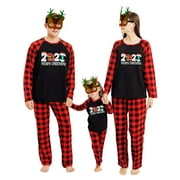 GRNSHTS Matching Family Pajamas Sets Christmas PJ's with Letter Printed Long Sleeve Tee and Plaid Pants Loungewear(Christmas Plaid-2021,Men XXL)