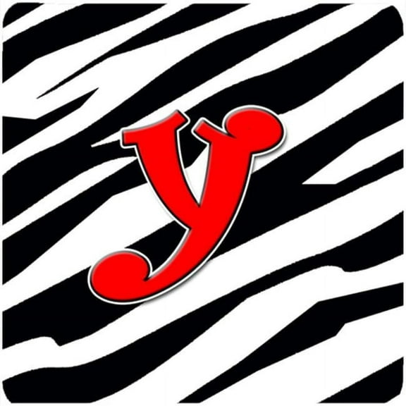 Monogram - Zebra Red Foam Coasters, Initial Letter Y - Set 4, 3.5 x 3.5 In.