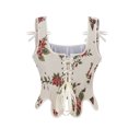 thumbnail image 5 of QSAWXQZ Women's Corset Top Tie Strap Sleeveless Square Neck Floral Boned Waist Shaper L, 5 of 9