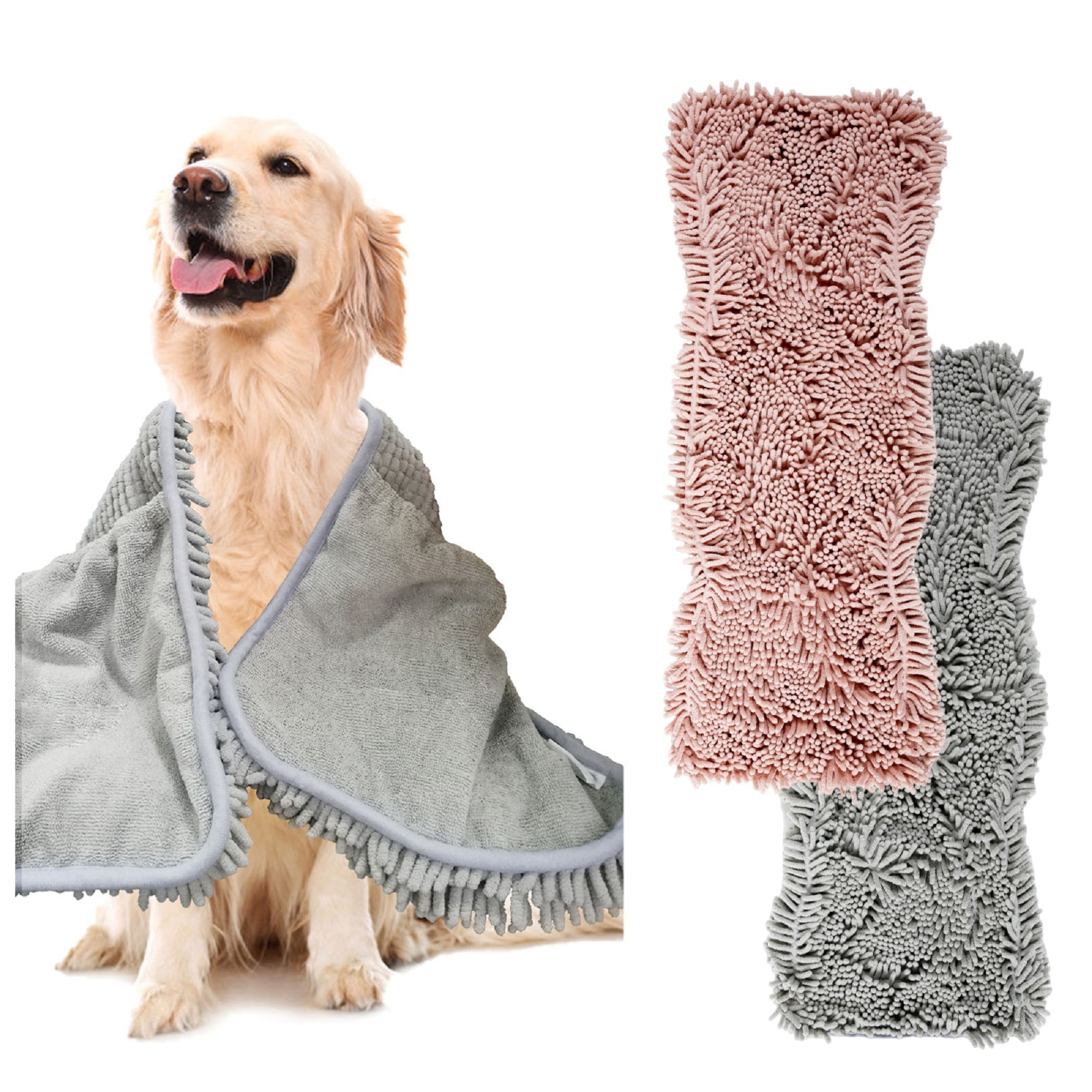 2 Pack Luxury Absorbent Dog Towels, (35"x15") Extra Large Microfiber