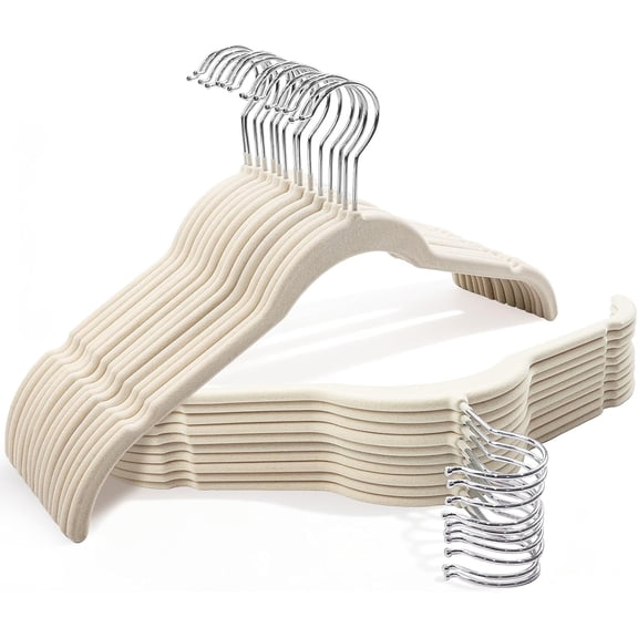 30 Pack Premium Velvet Shirt Hangers, Non-Slip Slim Flocked Felt Hangers, Space-Saving Coat Hanger with 360° Swivel Hook for Sweaters, Tops, Blouses, Strappy Dresses
