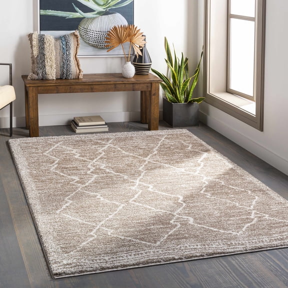 Hauteloom Horsmonden Living Room, Bedroom Area Rug - Bohemian, Transitional - High Pile - Medium Brown, Off White - 5'3" x 7'