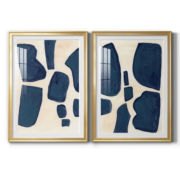 Wexford Home Blue Pieces I Abstract Art, Framed Art, 30.5" x 42.5" Gold Frame, Ready-Hang