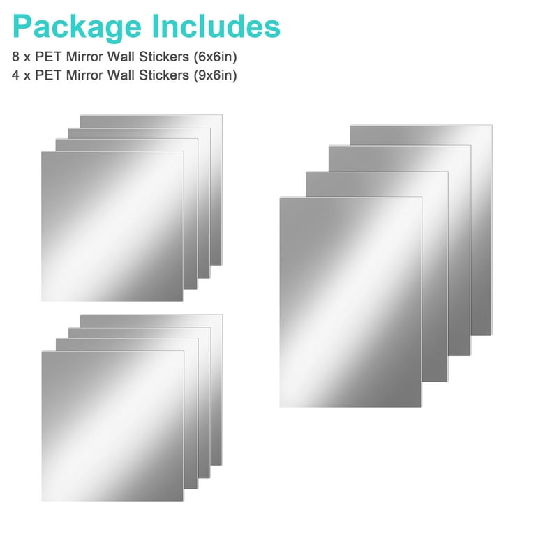 4 Pack Self Adhesive Acrylic Mirror Stick on Mirror Flexible Mirror Sheets