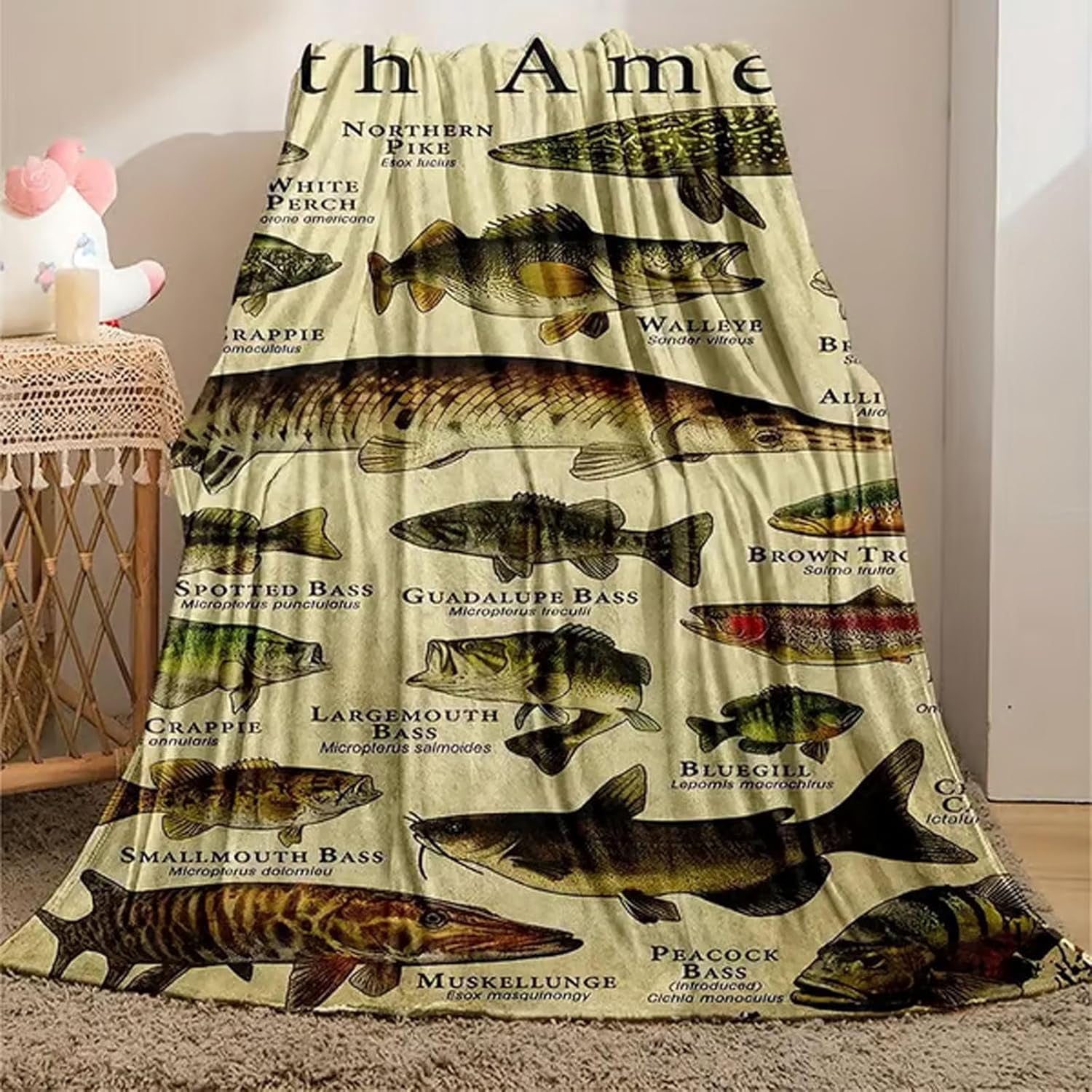 Fish Blanket, Fishing Enthusiast Blanket Gift, Fishing Blanket for Men, Sports Fish of North America Blanket, Fish Throw Blanket, Unique Fishing Gift for Fisherman, Fishing Lovers