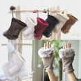 thumbnail image 4 of Girls Women Winter Warm Faux Rabbit Fur Soft Fingerless Gloves Mitts,Pink, 4 of 8
