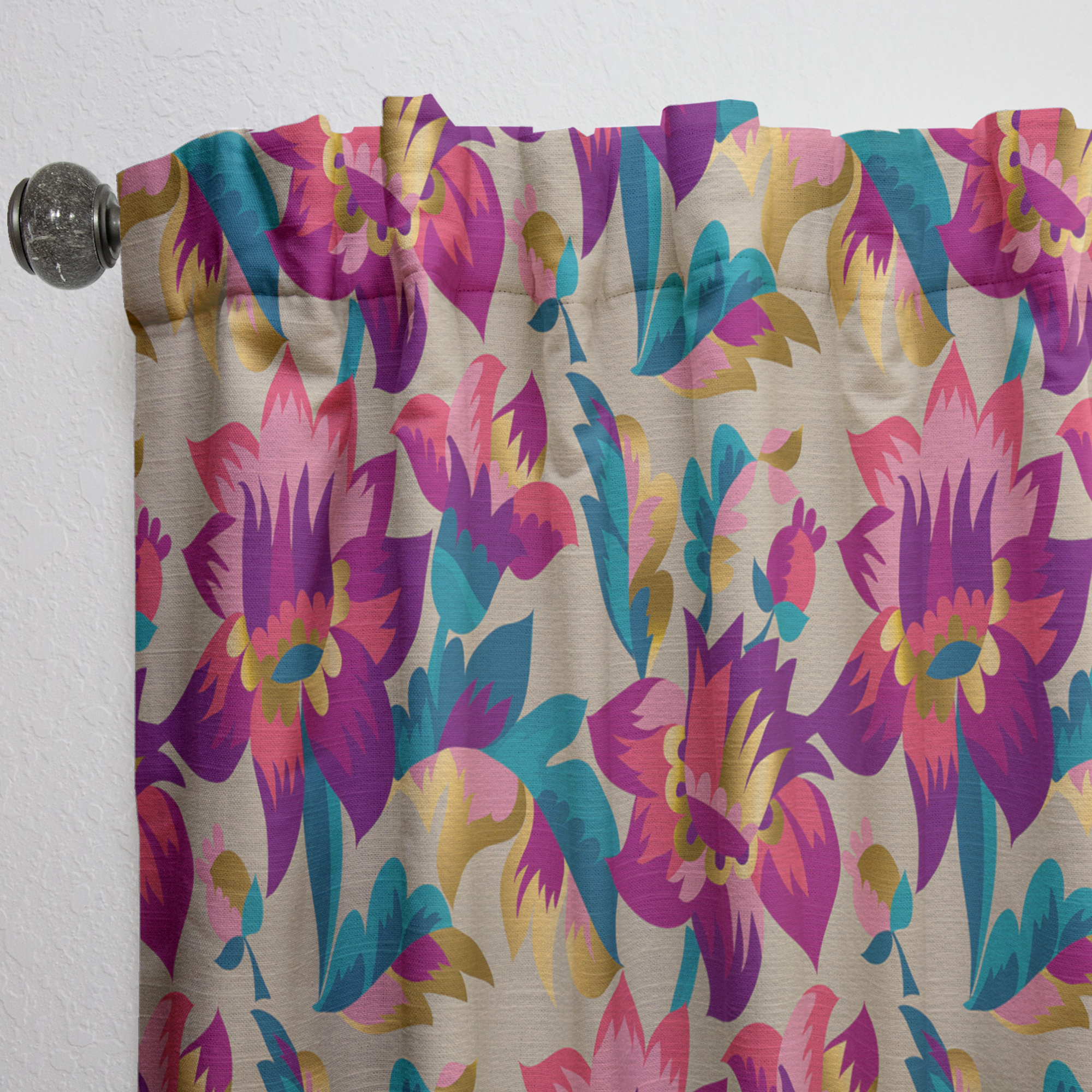 Designart 'Elegant blossom Retro pattern' Mid-Century Modern Curtain Panel