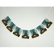 GCKG City Landmark Oil Painting Paris Eiffel Tower Banner Bunting Garland Flag Sign for Home Family Party Decoration