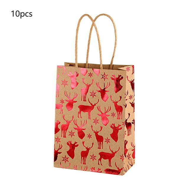 Colorful 10-Pack Red Christmas Snowflake Gift Bags, Paper Material, 21X15X8Cm, Flat Bottom, For Holiday Present