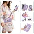thumbnail image 4 of ELEHOLD Detachable Wallet Case For Apple iPhone 16 Plus, Shock-Resistant Heavy Duty PU Leather Floral Magnetic Zipper Credit Card Slots Wallet Case With Strap,Purple, 4 of 12