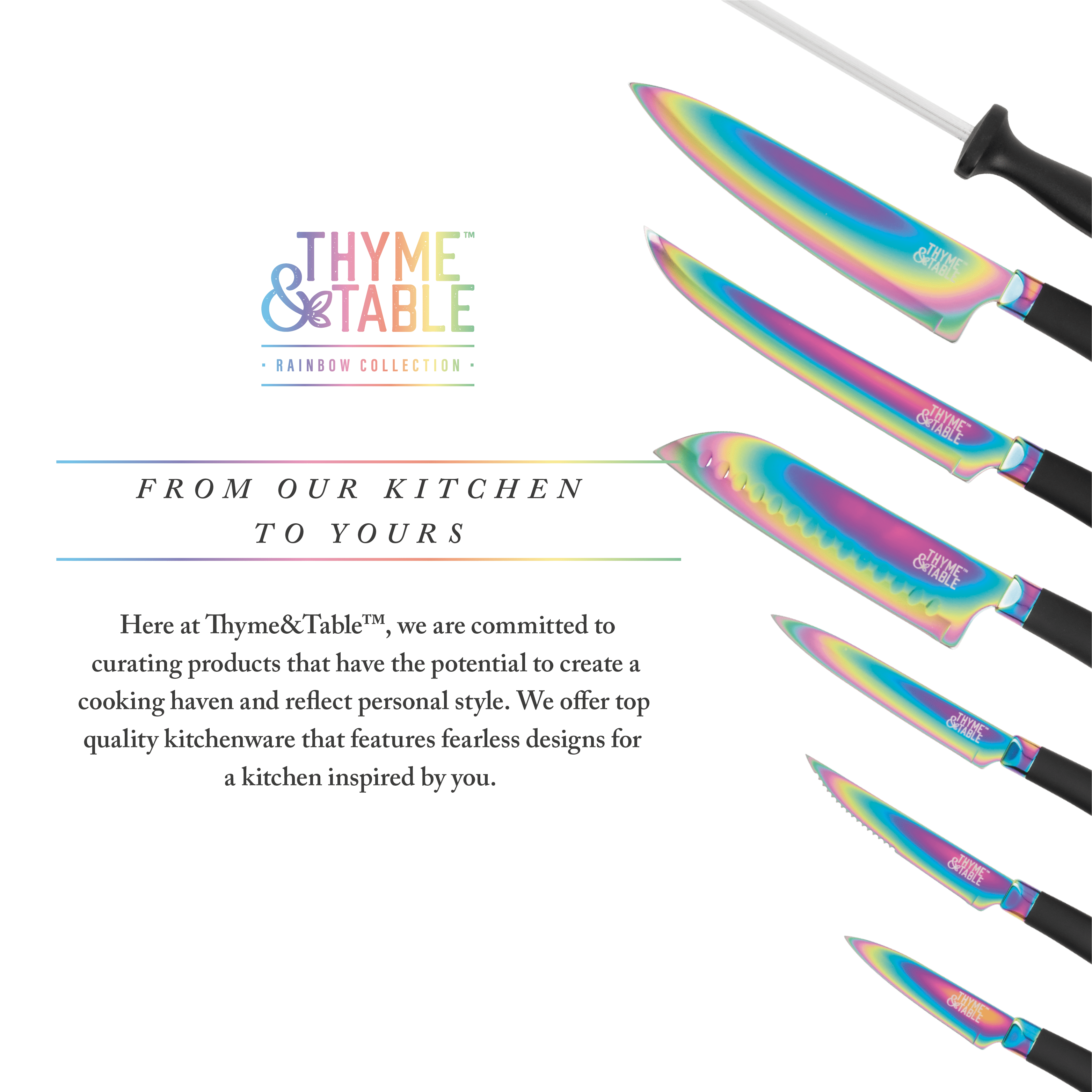 Thyme & Table Non-Stick Coated High Carbon Stainless Titanium Rainbow Knives,  3 Piece Set - Walmart.com