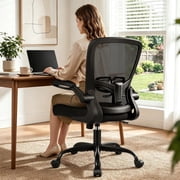 COOLHUT Ergonomic Office Chair, Home Office Desk Chair, Comfort Mesh Task Chair with Adjustable Lumbar Support and Flip up Arms, Black