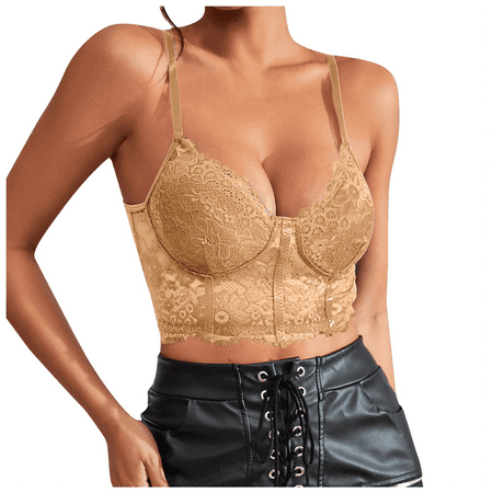 Fulorrnie Bras for Women Lift Wirefree Supportive Comfort Balconette Lace Stretchable Spaghetti Straps Bra Khaki L