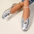 thumbnail image 5 of IEMIEMIEM Women's Metal Buckle Mary Jane Shoes Soft Leather Comfortable Ballet Flats Shoes Square Toe Casual Fashion Versatile Daily Wear Silver 6.5 Wide, 5 of 10