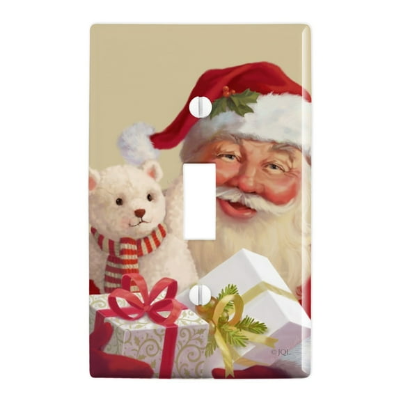 Christmas Holiday Santa and His Buddy Teddy Plastic Wall Decor Toggle Light Switch Plate Cover