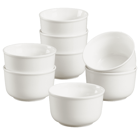 CONTENPO,White Soup Bowls Set of 8, 8 Ounces, Porcelain Dishes for Soup, Rice, Salad, Noodle, Microwave, Oven, Freezer & Dishwasher Safe, White Cereal Bowls for Kitchen