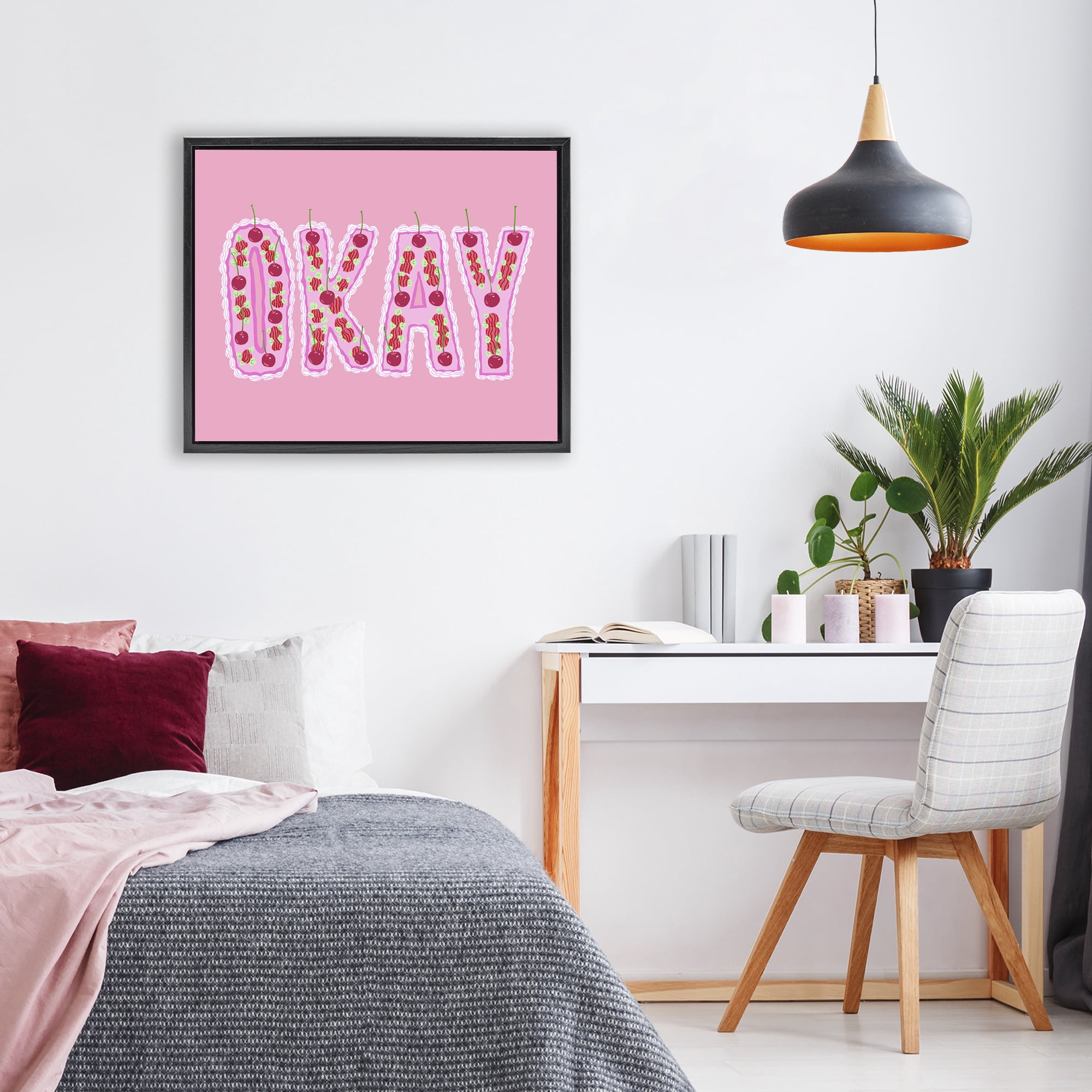 Stupell Industries Okay Pastel Cherry Cake Black Framed Floater Canvas Wall Art, design by Ziwei Li