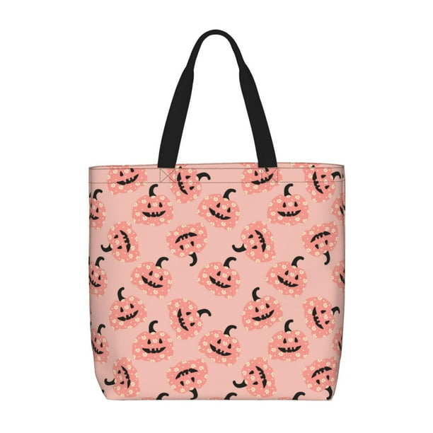 Fotbe Smiling Pink Pumpkins Bolsa Tote con Estampado para Mujer, Bolsos con Cremallera, Bolsa de Hombro Casual de Gran Capacidad con Bolsillos Internos