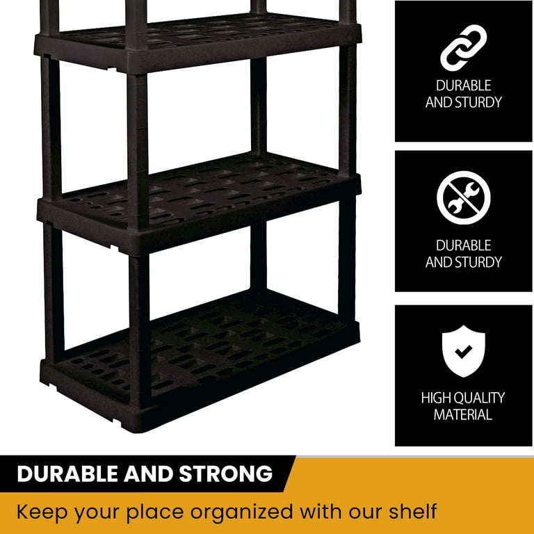 Hyper Tough 74 H x 18 D x 36 W 5 Shelf Plastic Garage Shelves, Pack of 2 Storage Shelving, Black 750 lbs Capacity