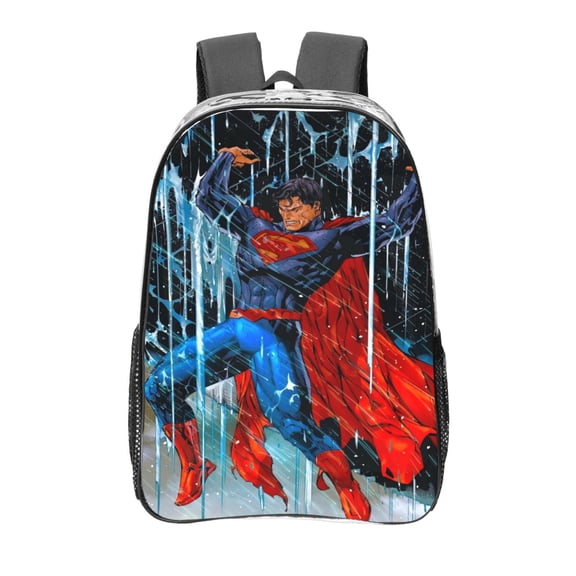 Superman Clear Backpack 16 Inch Large Capacity PVC Transparent Laptop Bags for Adults, See Through Clear Bookbag for School Sports Work Travel College