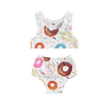 

jaweiwi Baby Toddler Girls 2Pcs Swimsuit 0 3M 6M 12M 24M Donut Print Sleeveless Vest with Elastic Waist Briefs for Summer Beach Bathing Suit