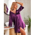 thumbnail image 4 of EKOUAER Women's Satin Nightshirt Button Down Nightgown 3/4 Sleeve Sleeptshirt with Pockets V Neck Boyfriend Sleepwear, 4 of 6