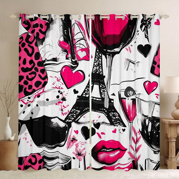 Castle Fairy Female Men Eiffel Tower Black Out Curtains,Happy Valentine's Day Curtains Pack of 2 (42x63 Each),Romantic Paris Bedroom Curtains,Breathable Home Decor