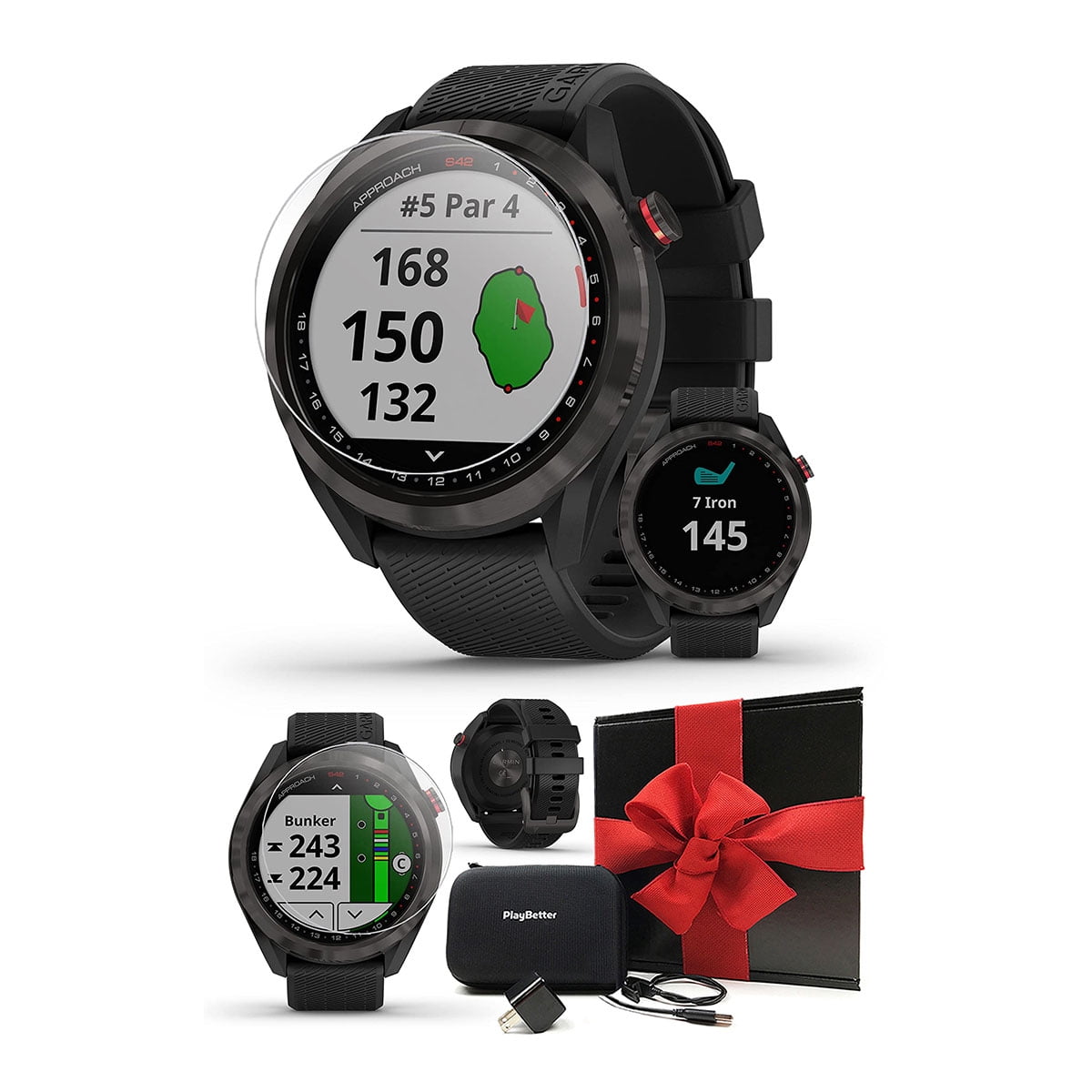 Garmin Approach S42 (Black) Golf GPS Watch Gift Box Bundle with ...