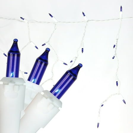 50 Blue Mini Window Curtain Icicle Christmas Lights - 2.6 ft White Wire