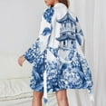 thumbnail image 2 of Blue Chinoiserie Toile Hydrangea Night Robe Long Sleeve V Neck Robe With Belt Women's Sleepwear Dresses, 2 of 9