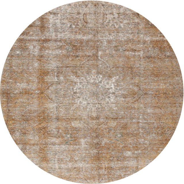 Ahgly Company Machine Washable Indoor Round Traditional Light French Beige Brown Area Rugs, 4' Round