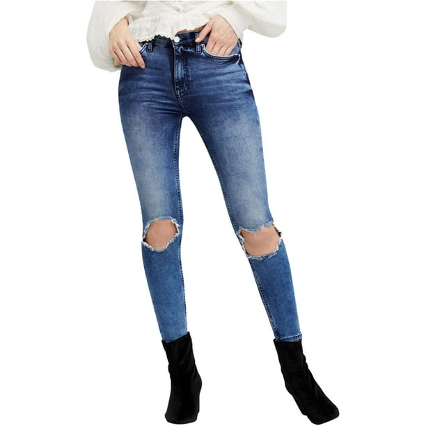 Free People Jeans ajustados rasgados para mujer, azul, 24